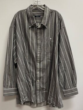 BURBERRY MENS 4XT GRAY & WHITE STRIPED BUTTON DOWN LONG SLEEVE SHIRT
